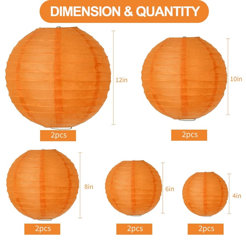 BEISHIDA Orange Round Paper Lanterns Decorative Hanging Asia Chinese Japanese Paper Lanterns Lamp for Birthday Wedding Halloween Baby Bridal Shower Fall Home Decor Party Decorationï¼ˆ10 Packsï¼‰ - Image 2